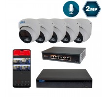 Комплект видеонаблюдения на 5 купольных 2 Мп IP-камеры SEVEN IP-7212W5-2MP