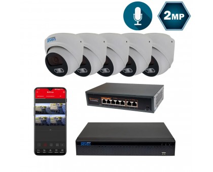 Комплект видеонаблюдения на 5 купольных 2 Мп IP-камеры SEVEN IP-7212W5-2MP