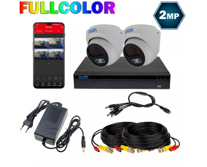 Комплект видеонаблюдения на 2 купольные 2 Мп FULL COLOR камеры SEVEN KS-7612OWFC-2MP