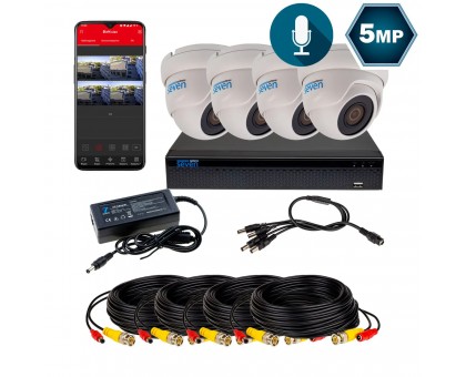 Комплект видеонаблюдения на 4 купольные 5 Мп камеры SEVEN KS-7614OW-5MP