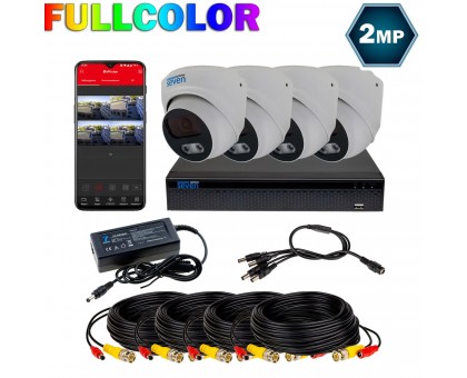 Комплект видеонаблюдения на 4 купольные 2 Мп FULL COLOR камеры SEVEN KS-7614OWFC-2MP