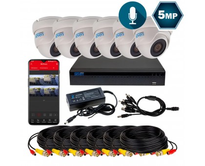 Комплект видеонаблюдения на 6 купольных 5 Мп камер SEVEN KS-7616OW-5MP