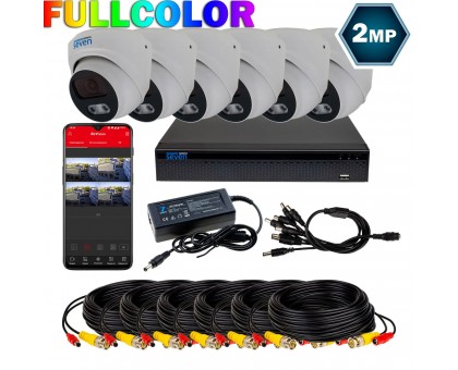 Комплект видеонаблюдения на 6 купольных 2 Мп FULL COLOR камер SEVEN KS-7616OWFC-2MP